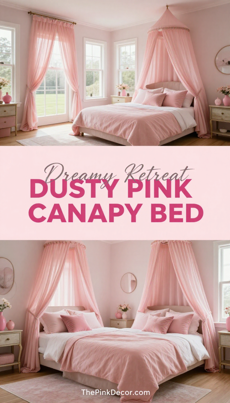 Dusty Pink Canopy Bed with Sheer Blush Drapes - Bedroom - The Pink Decor
