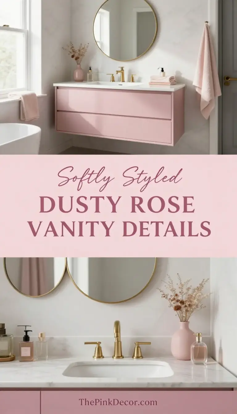 Dusty Pink Floating Vanity with Mirror Accents - Dressing Room - The Pink Decor