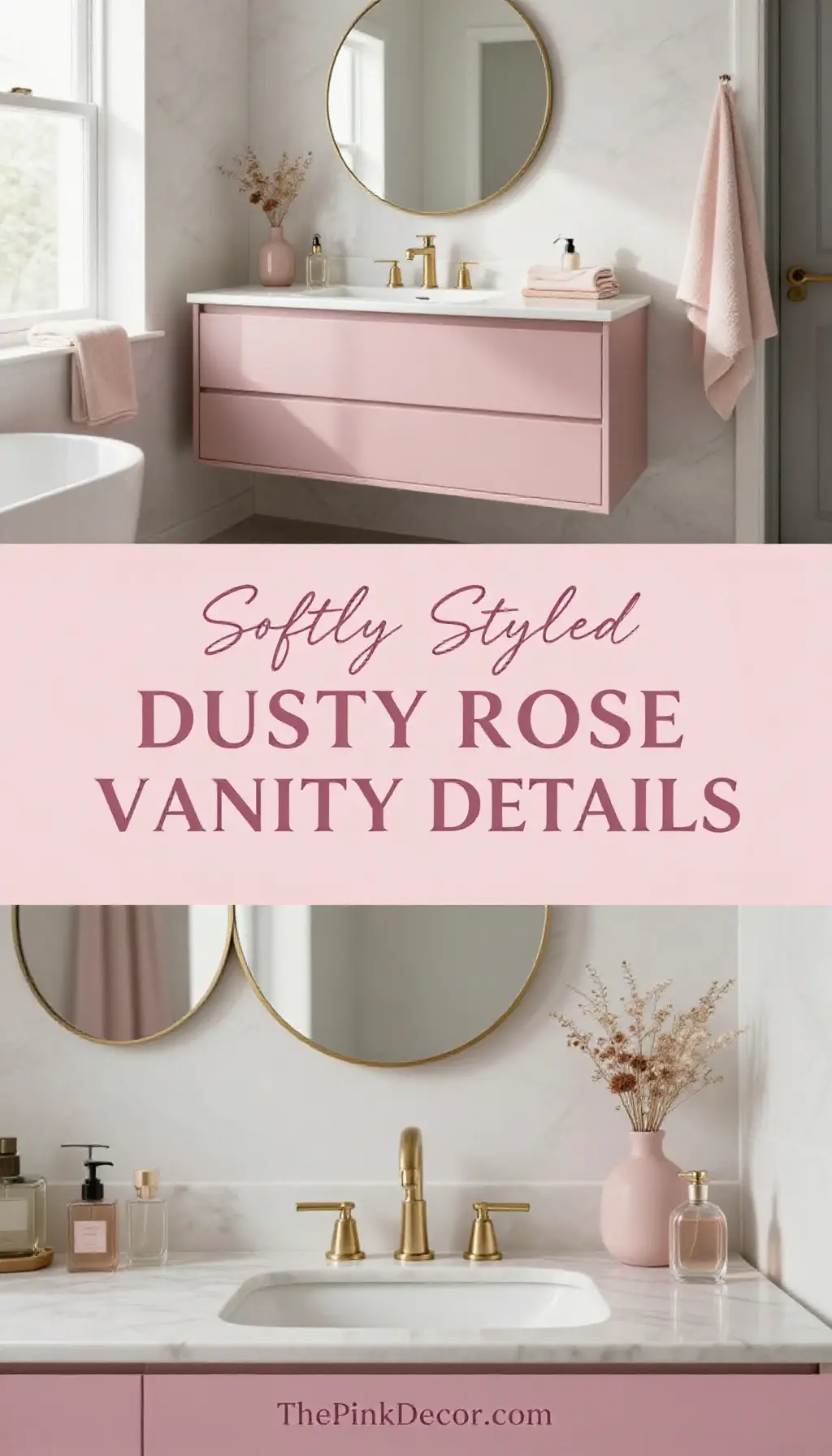 Dusty Pink Floating Vanity with Mirror Accents - Dressing Room - The Pink Decor