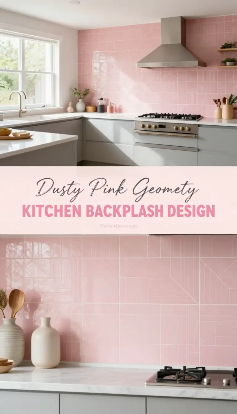 Dusty Pink Geometric Kitchen Backsplash Design - Kitchen - The Pink Decor