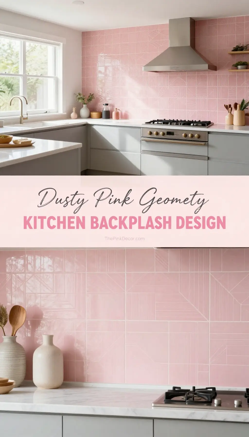 Dusty Pink Geometric Kitchen Backsplash Design - Kitchen - The Pink Decor