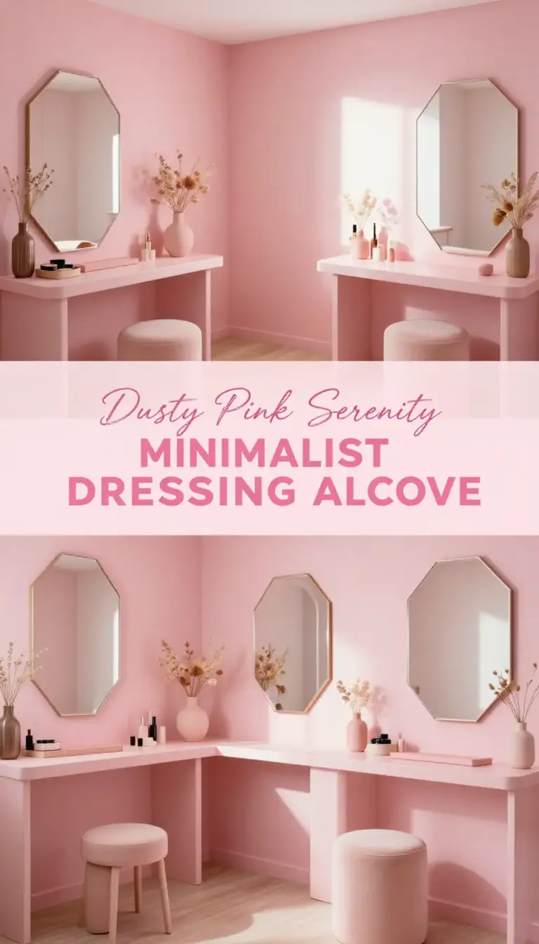 Dusty Pink Minimalist Dressing Alcove with Geometric Mirrors - Dressing Room - The Pink Decor