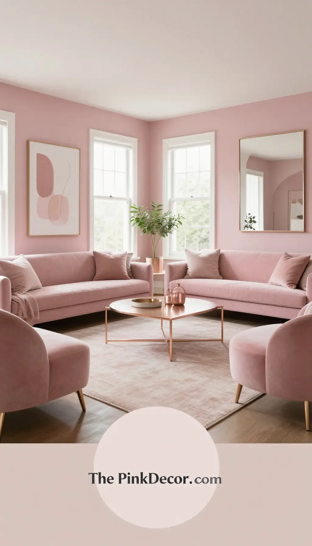 Complete Living Room with pink decor elements