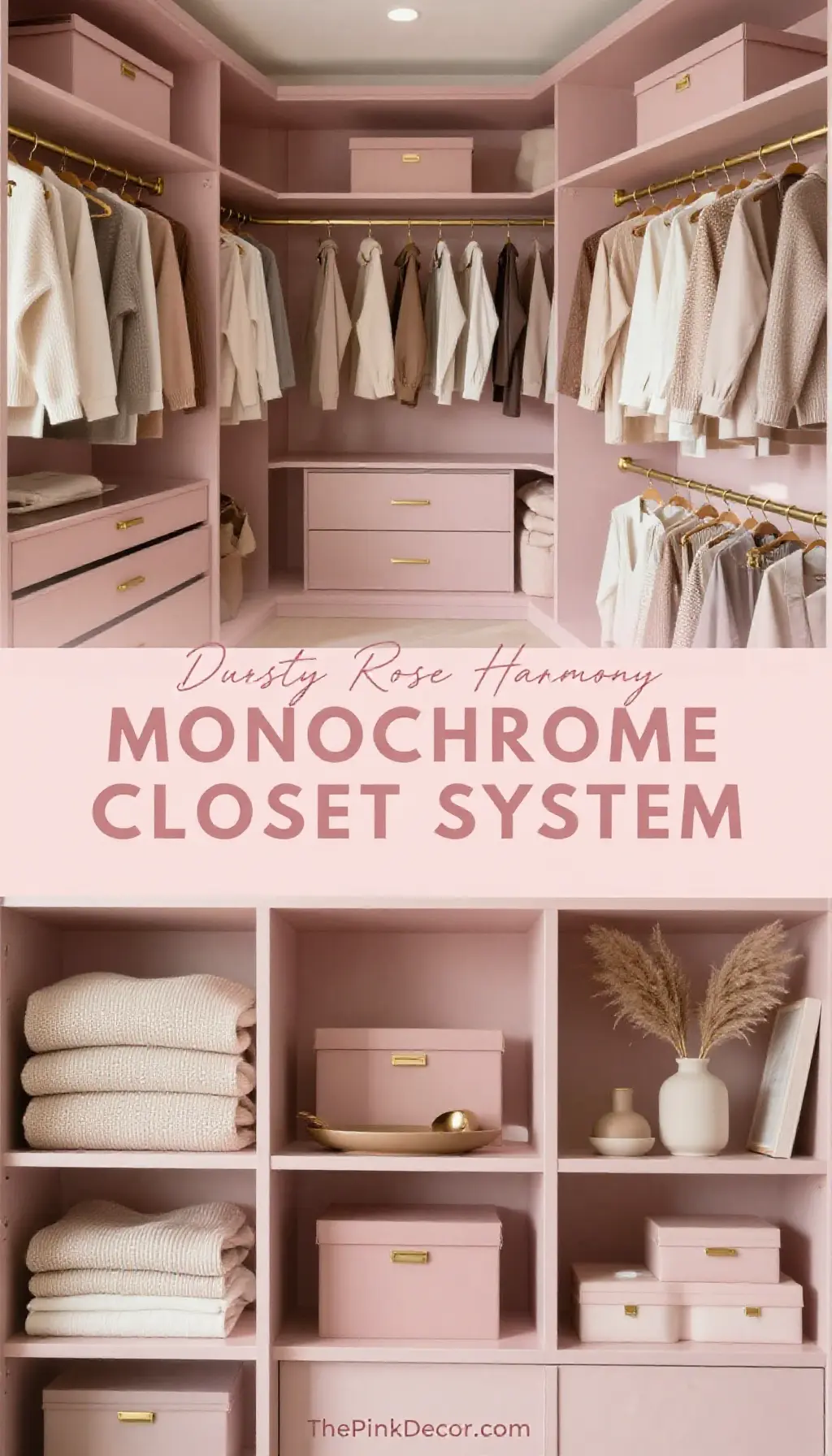 modern dusty pink closet decor ideas with matching storage bins and hangers - Featured Design Dusty Pink Monochrome Closet Organization System - Closet - The Pink Decor
