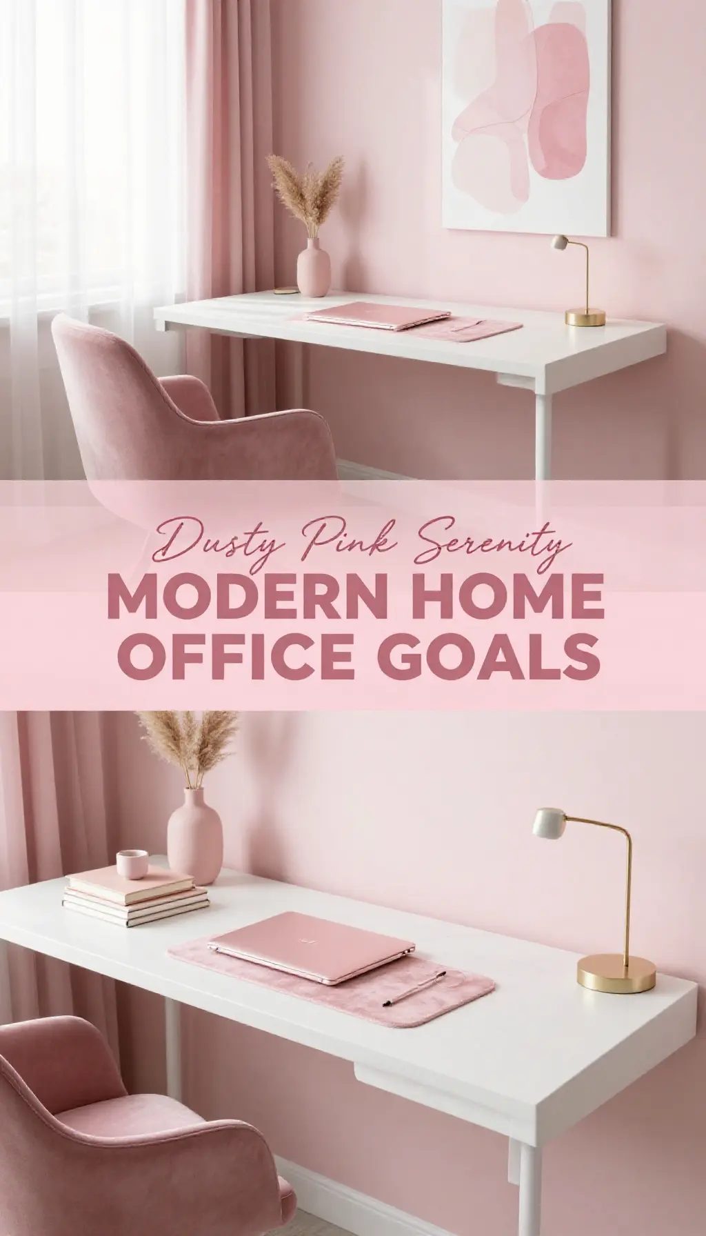 Dusty Pink Monochrome Home Office with Floating Desk - Home Office - The Pink Decor