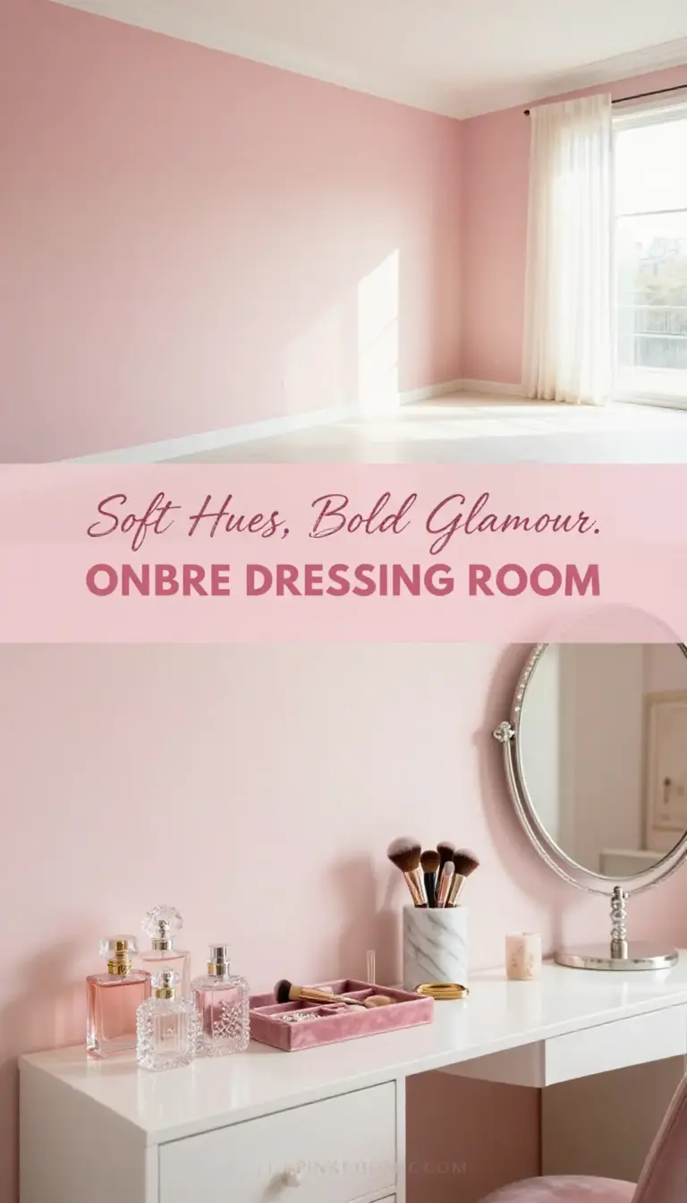 Dusty Pink Ombre Dressing Room Wall with Crystal Accents - Dressing Room - The Pink Decor