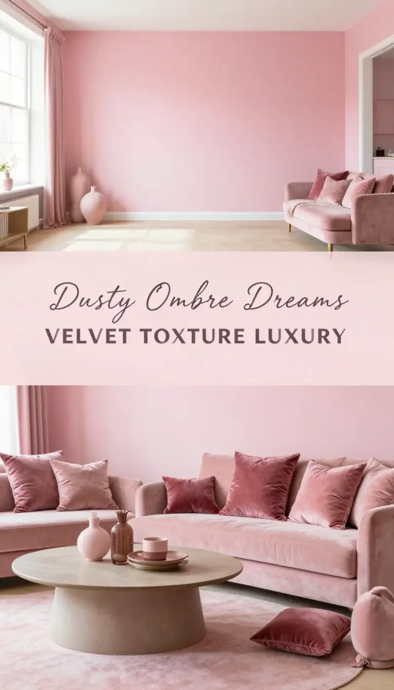 Dusty Pink Ombre Wall with Velvet Textures - Bedroom - The Pink Decor