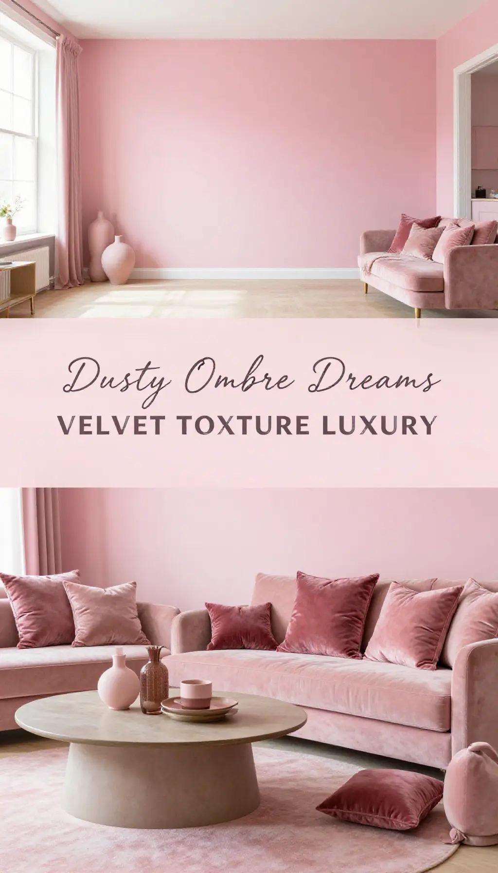 Dusty Pink Ombre Wall with Velvet Textures - Bedroom - The Pink Decor