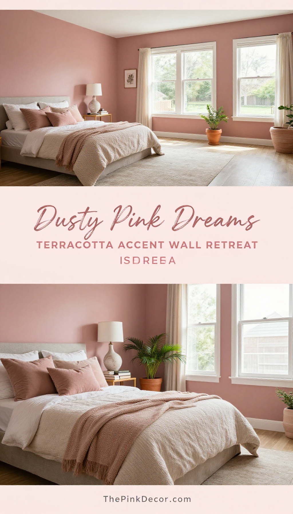Dusty Pink Terracotta Accent Wall Bedroom Retreat - Bedroom - The Pink Decor