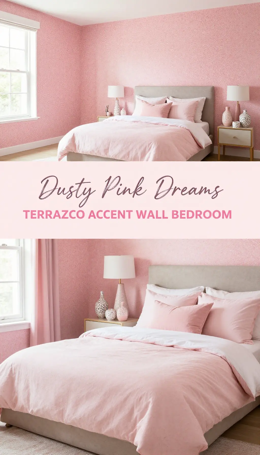 Dusty Pink Terrazzo Accent Wall Bedroom Decor - Bedroom - The Pink Decor