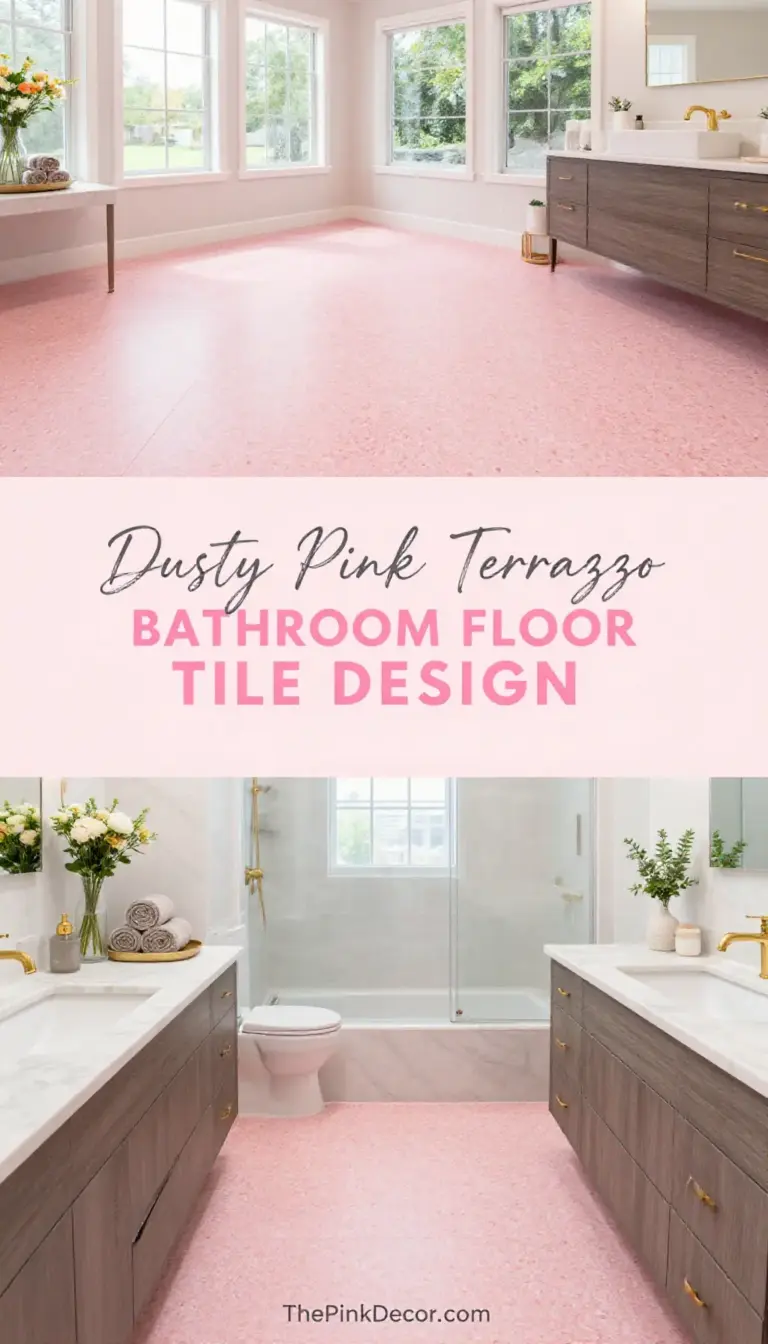 Dusty Pink Terrazzo Bathroom Floor Tile Design - Bathroom - The Pink Decor