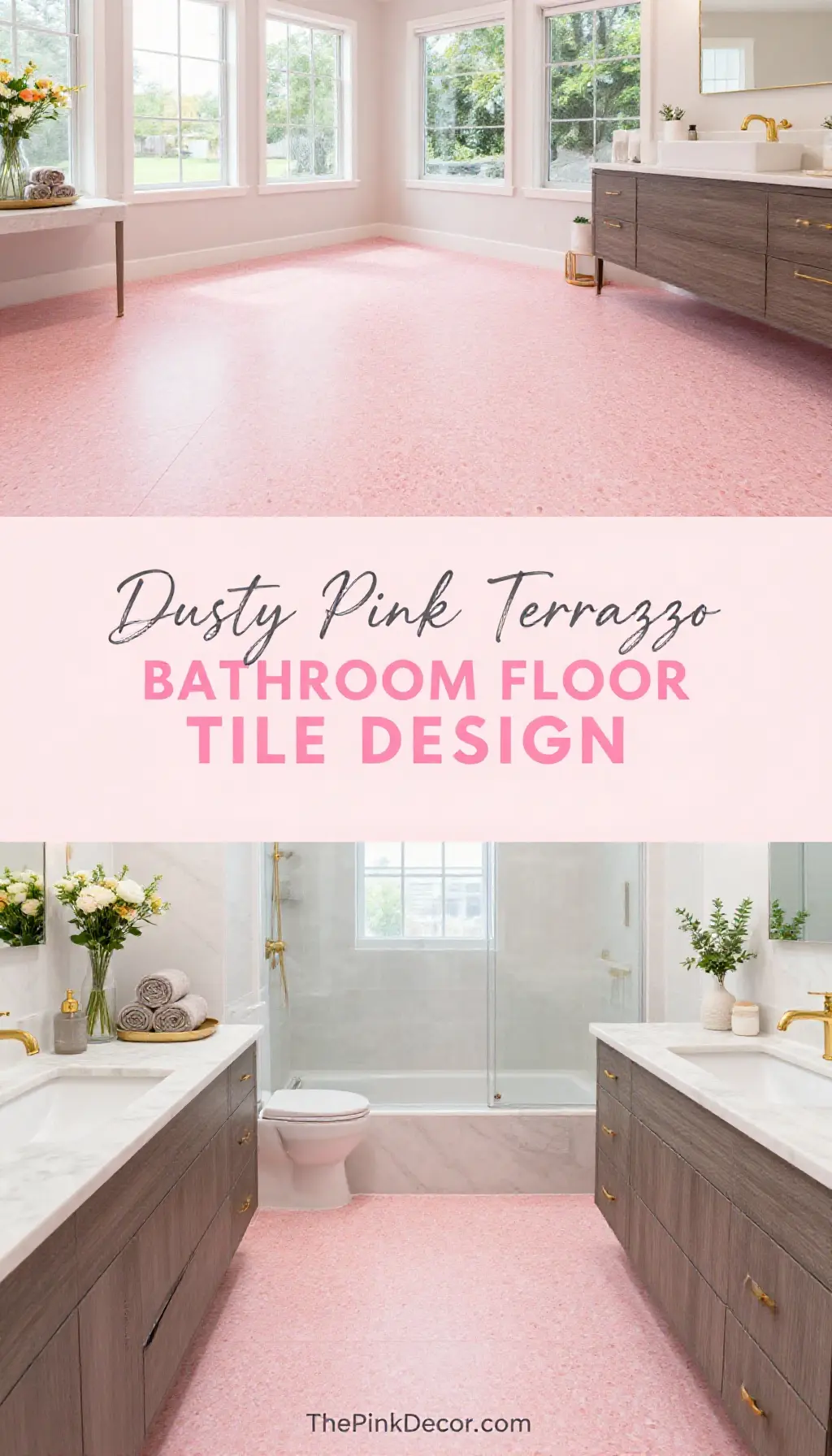 aesthetic dusty pink bathroom decor with terrazzo flooring and modern fixtures - Featured Design Dusty Pink Terrazzo Bathroom Floor Tile Design - Bathroom - The Pink Decor