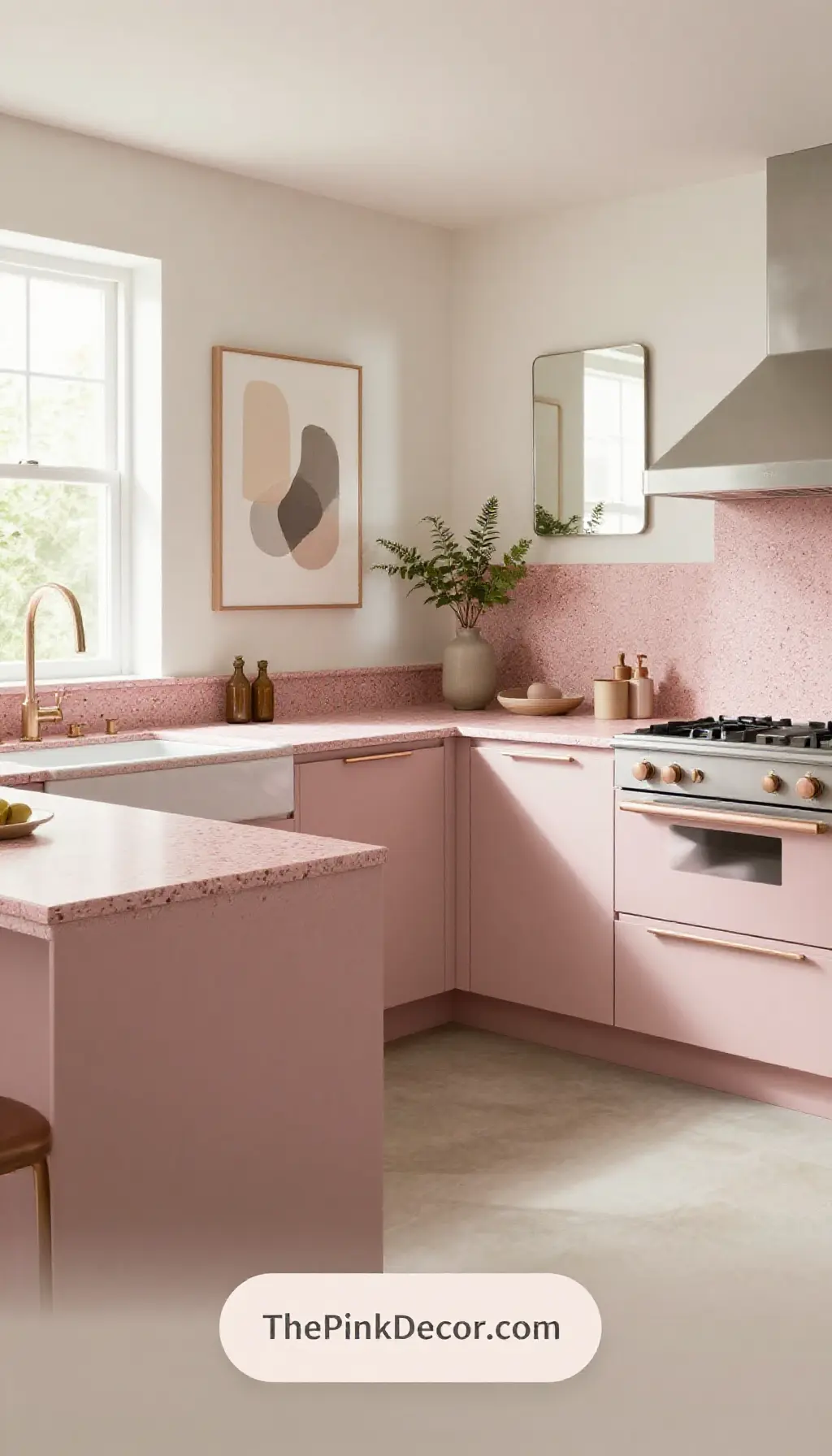 Complete Kitchen with pink decor elements