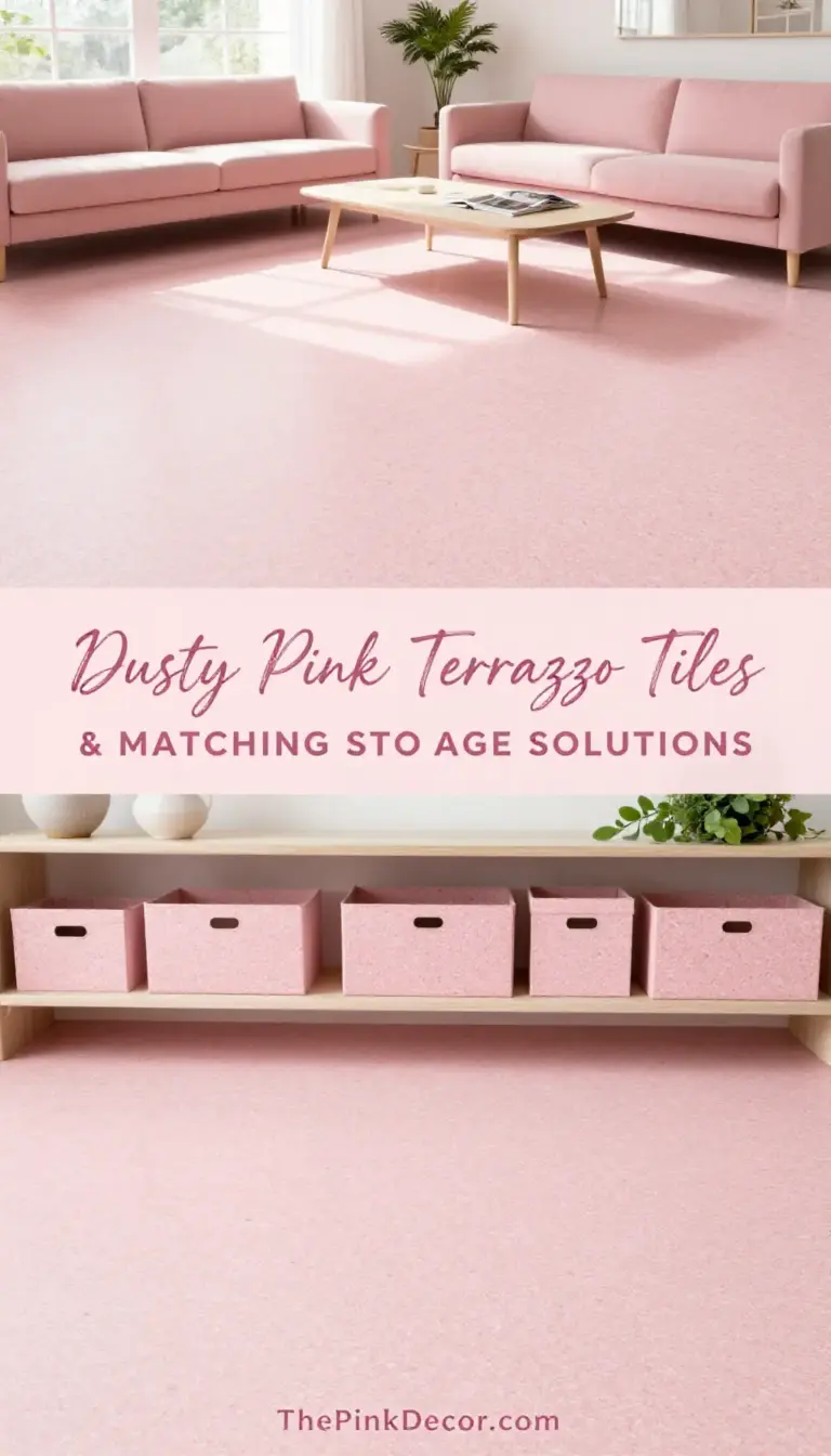 Dusty Pink Terrazzo Floor Tiles and Matching Storage Bins - Laundry Room - The Pink Decor