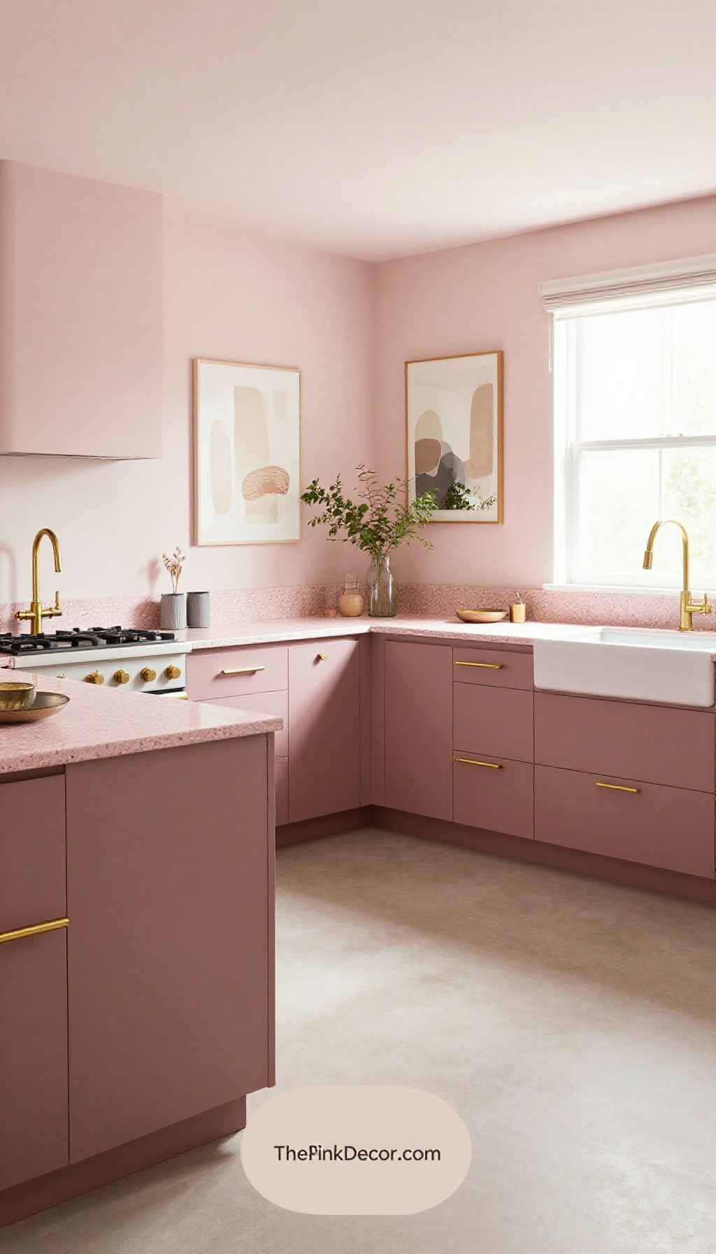 Complete Kitchen with pink decor elements