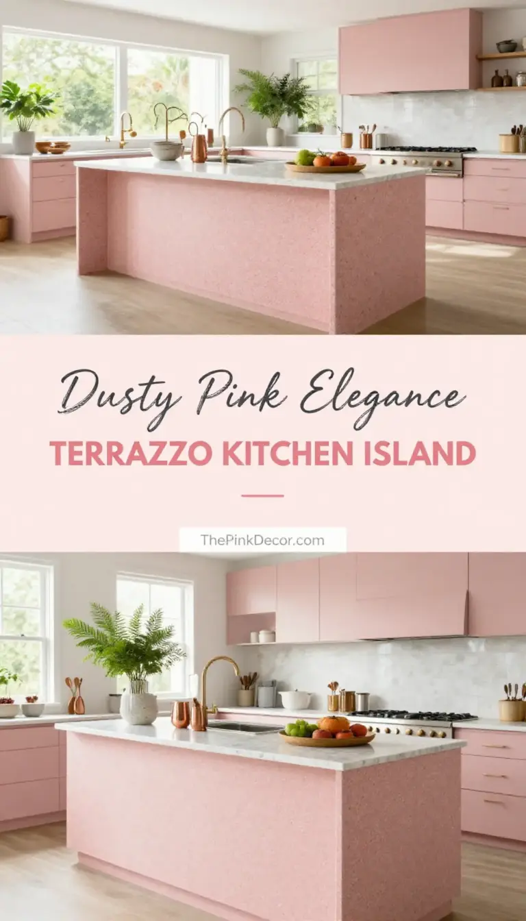 Dusty Pink Terrazzo Kitchen Island - Kitchen - The Pink Decor