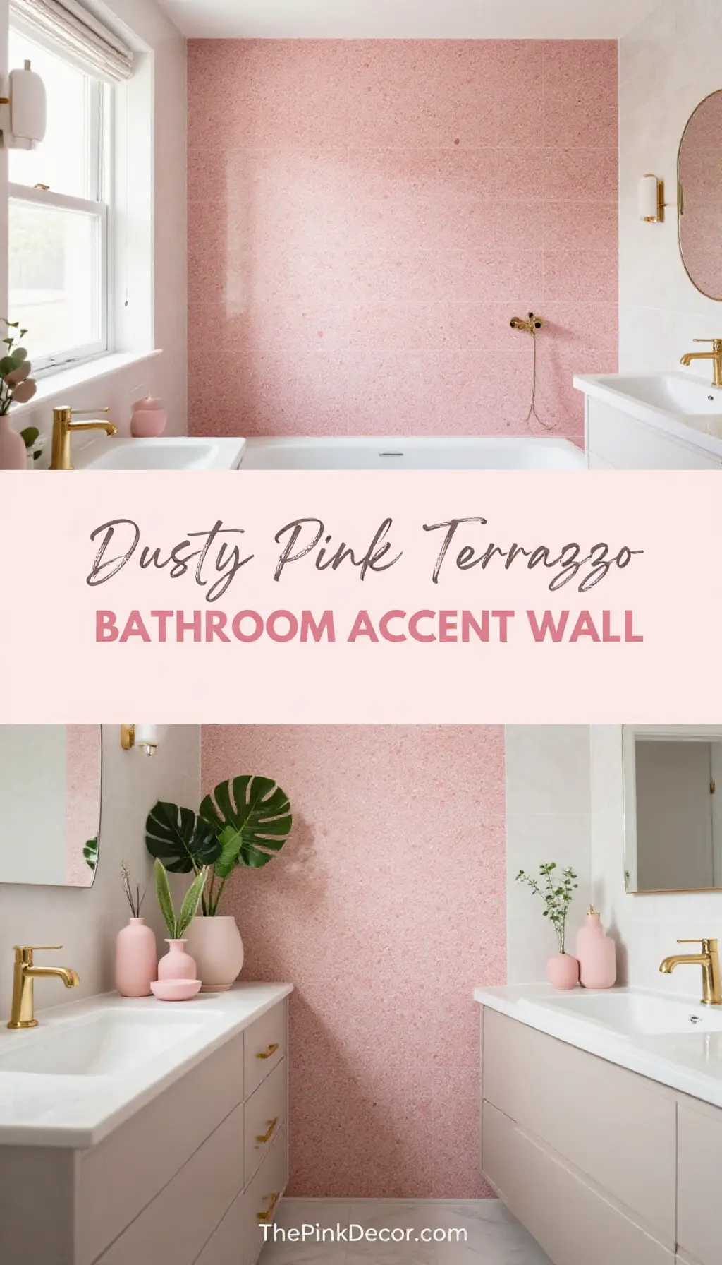 Dusty Pink Terrazzo Tile Bathroom Accent Wall - Bathroom - The Pink Decor