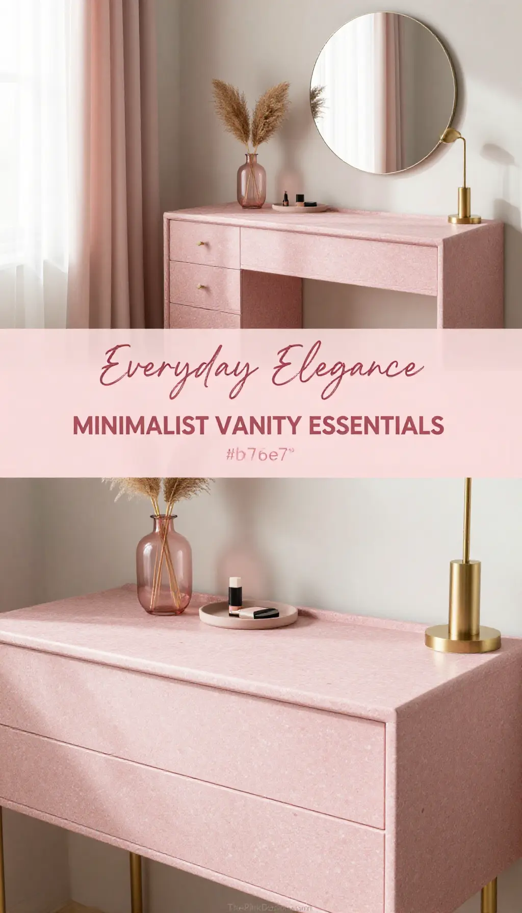 Dusty Pink Terrazzo Vanity Table with Minimalist Storage - Dressing Room - The Pink Decor