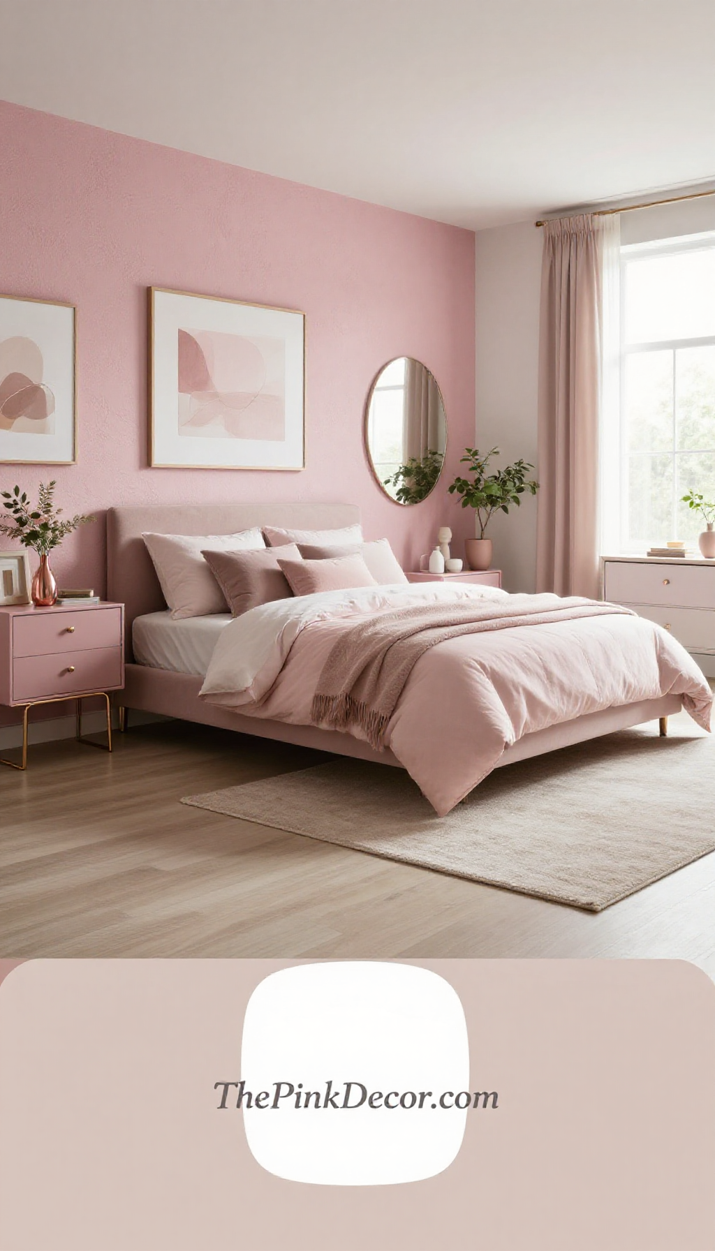 dusty pink textured accent wall with ambient lighting for modern bedrooms - Complete View Complete Bedroom with pink decor elements