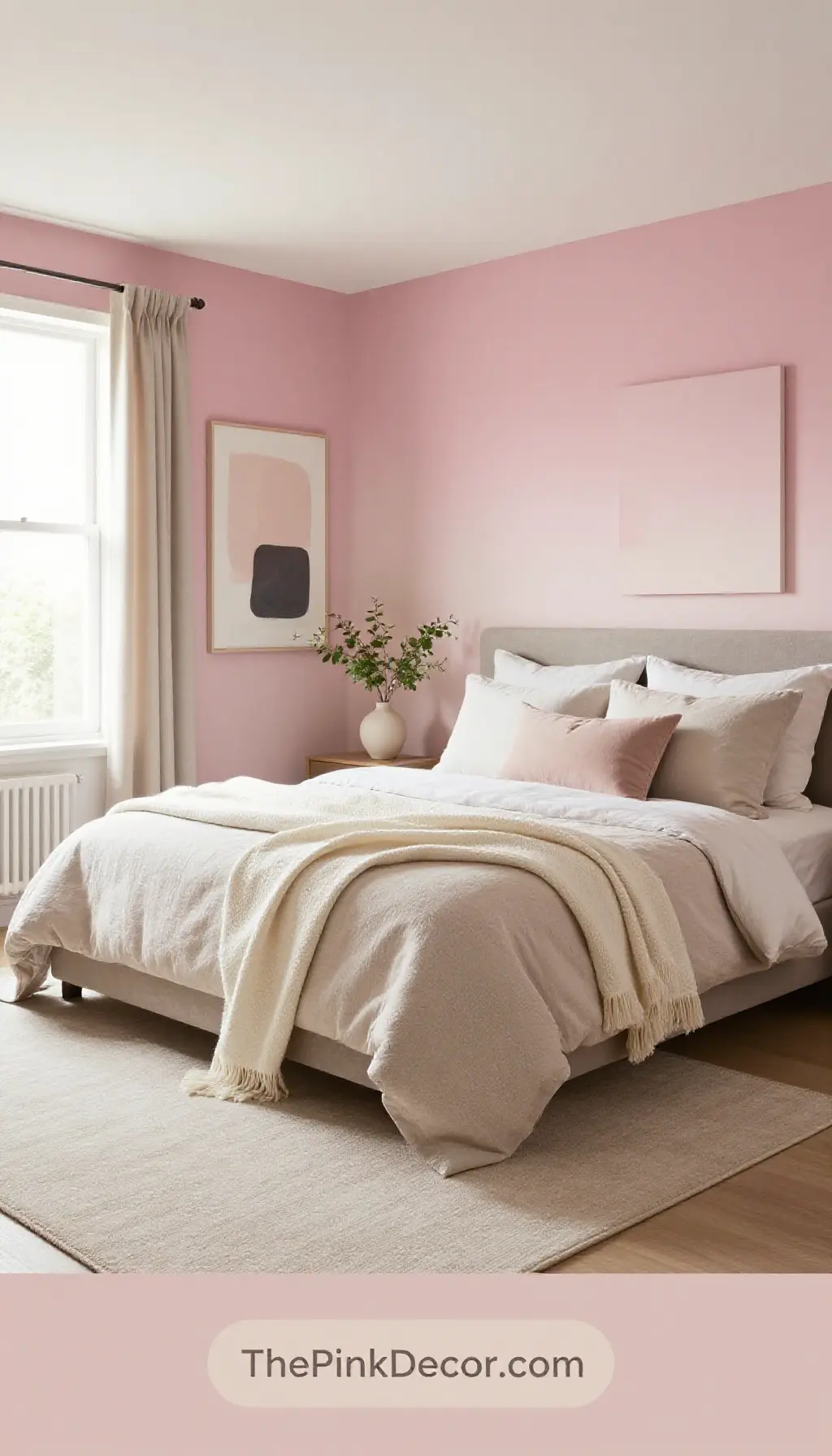 modern dusty pink to blush ombre gradient accent wall decor for bedroom - Complete View Complete Bedroom with pink decor elements
