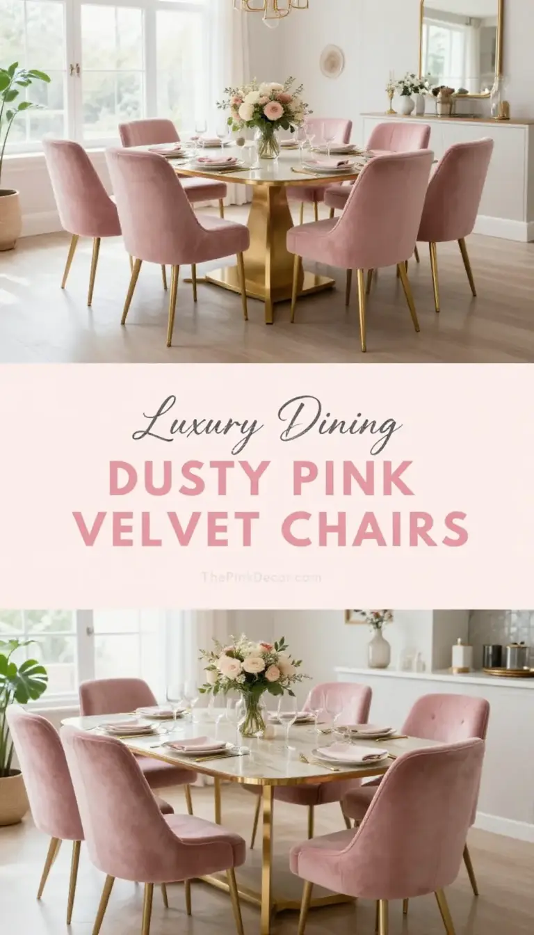 Dusty Pink Velvet Dining Chairs with Brass Legs - Dining Room - The Pink Decor