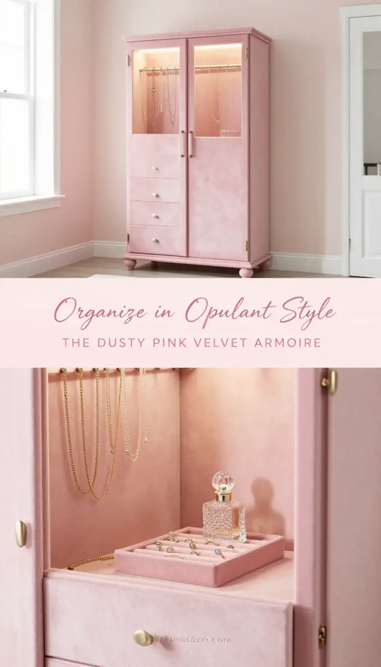 Dusty Pink Velvet Jewelry Armoire with Integrated LED Lighting - Dressing Room - The Pink Decor