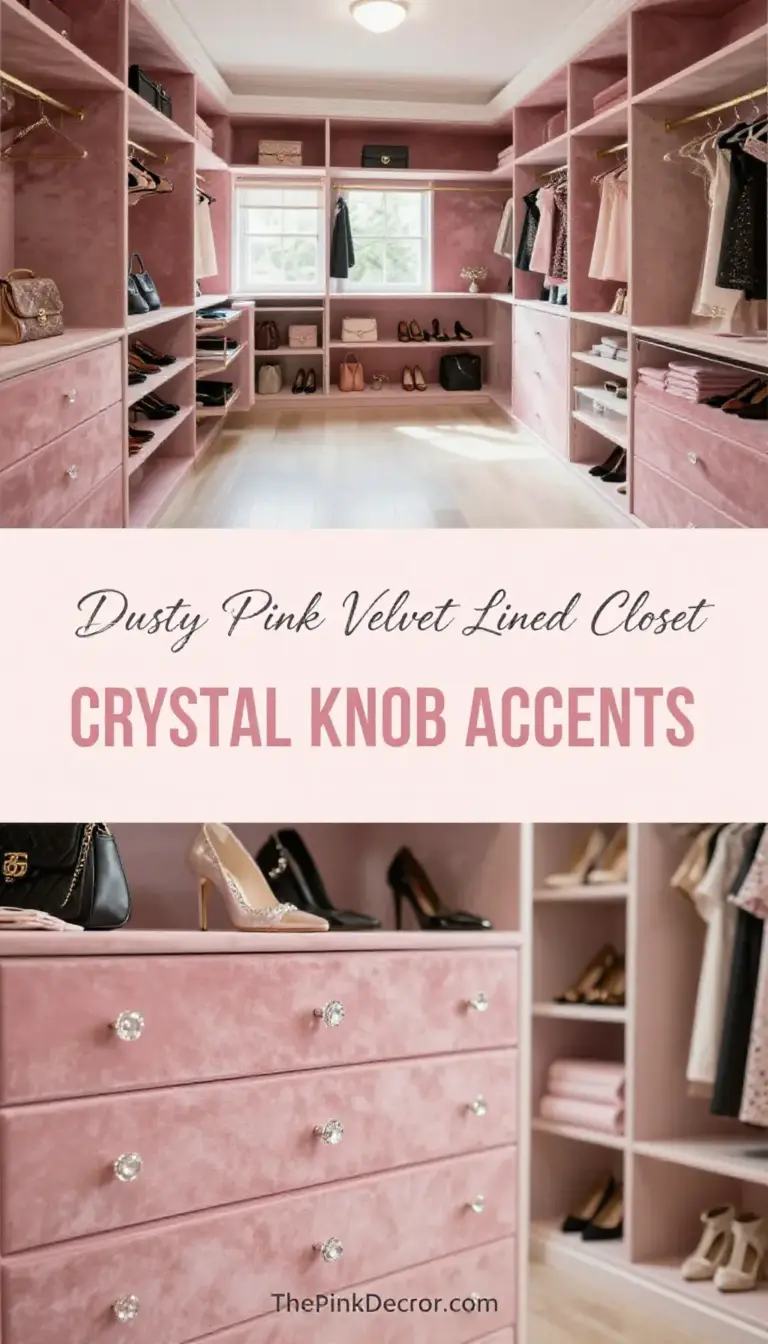 Dusty Pink Velvet Lined Closet with Crystal Knob Accents - Closet - The Pink Decor