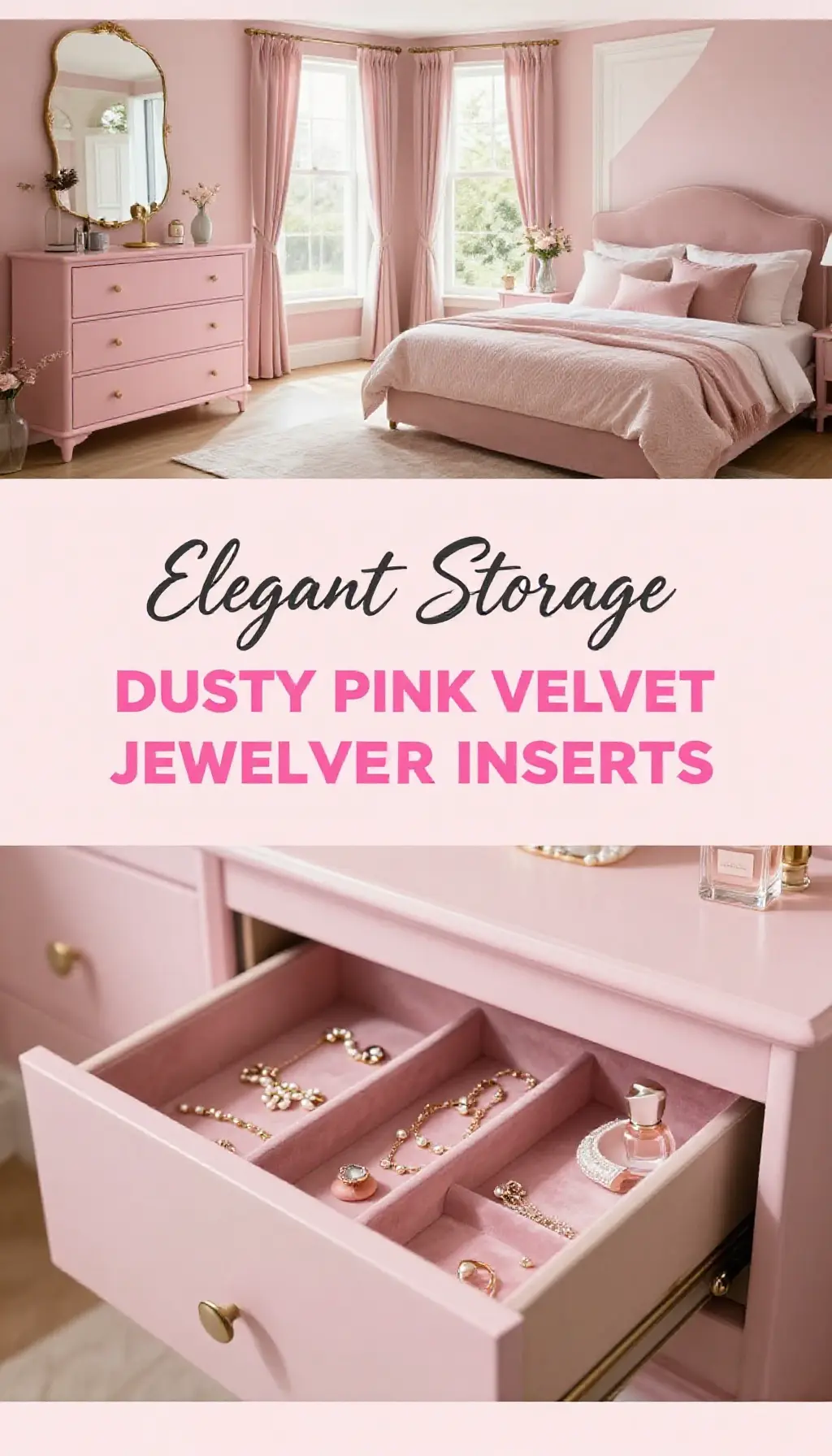Dusty Pink Velvet Lined Jewelry Drawer Inserts - Closet - The Pink Decor
