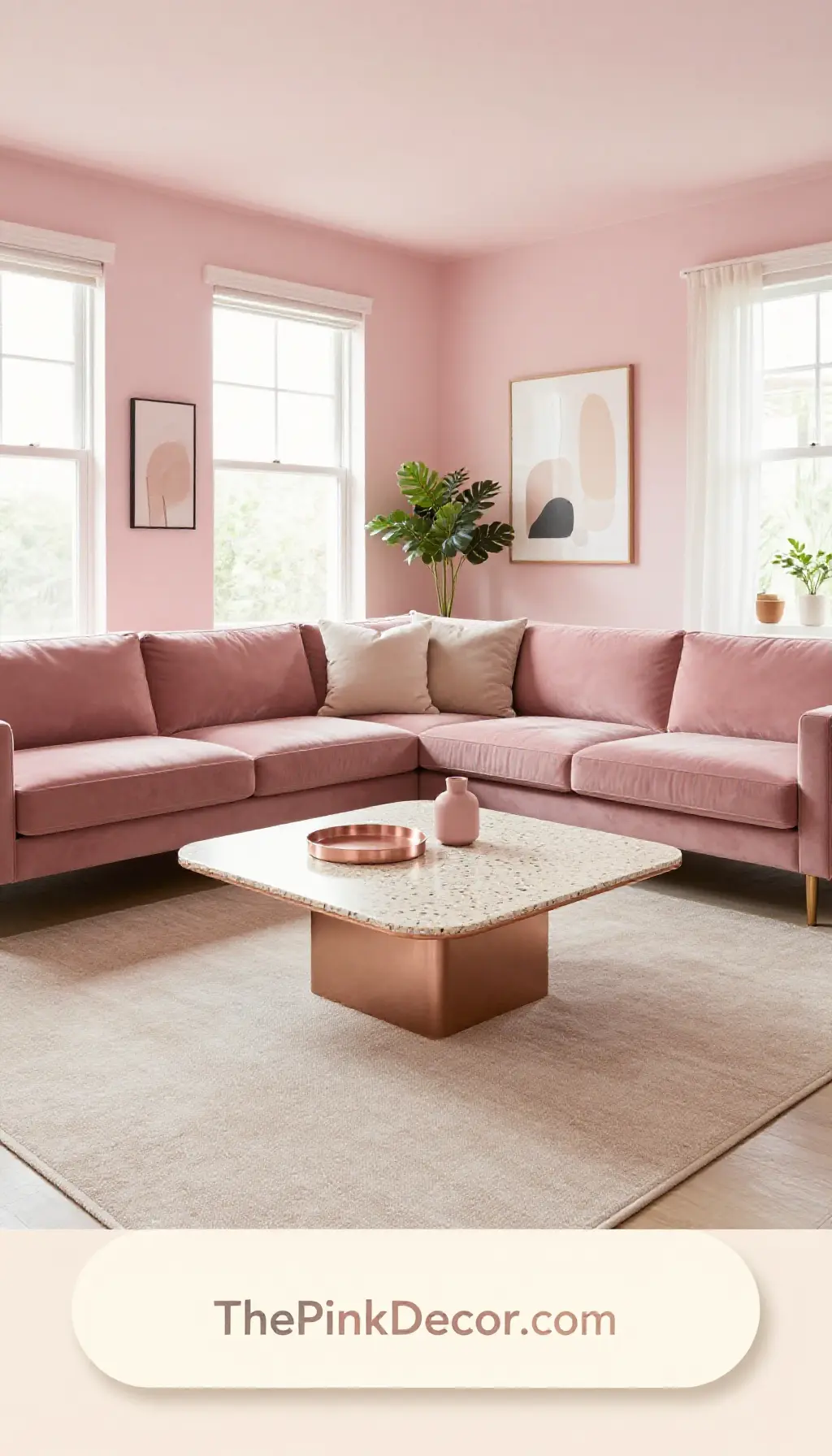 Complete Living Room with pink decor elements