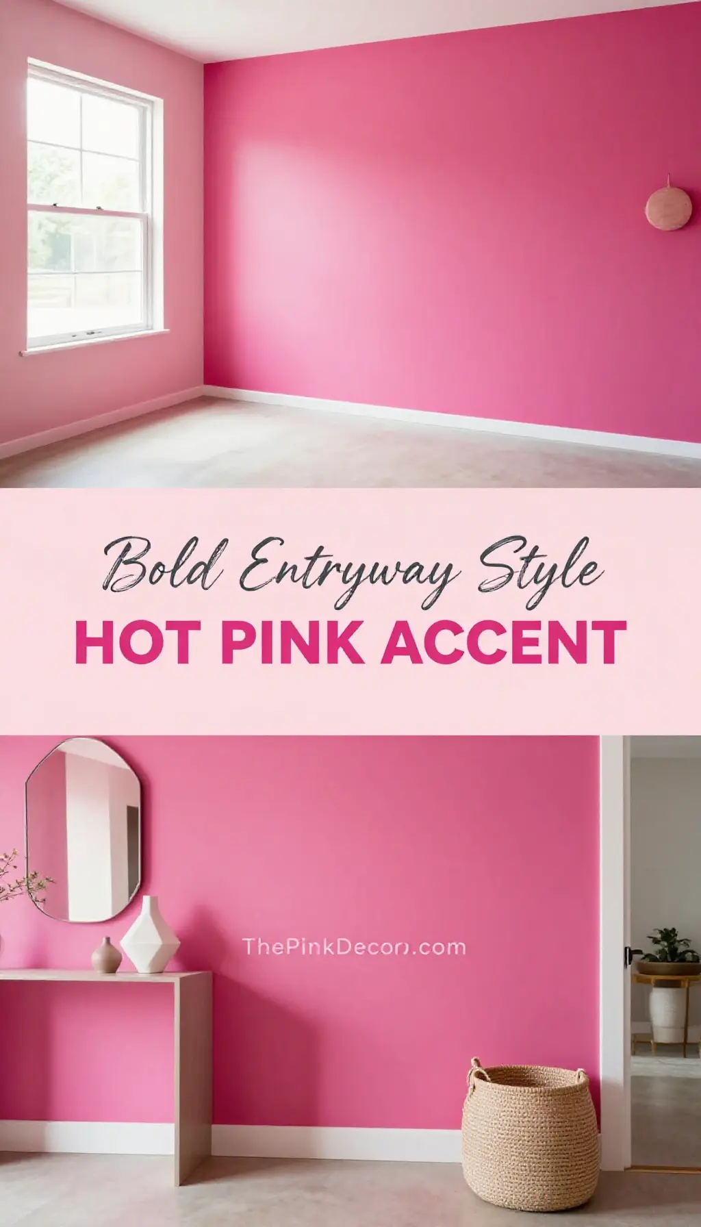 Hot Pink Accent Wall Entryway with Minimalist Decor - Entryway - The Pink Decor