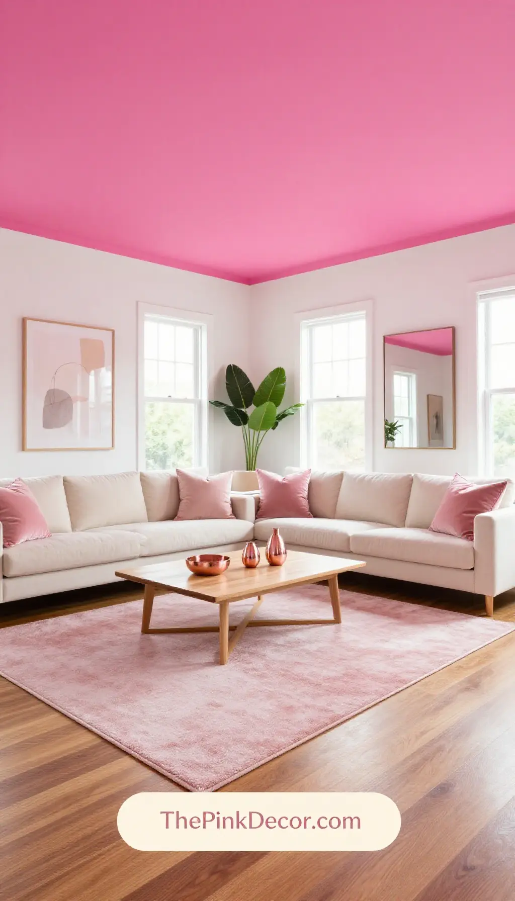 unique hot pink ceiling decor ideas for modern living room aesthetics - Complete View Complete Living Room with pink decor elements