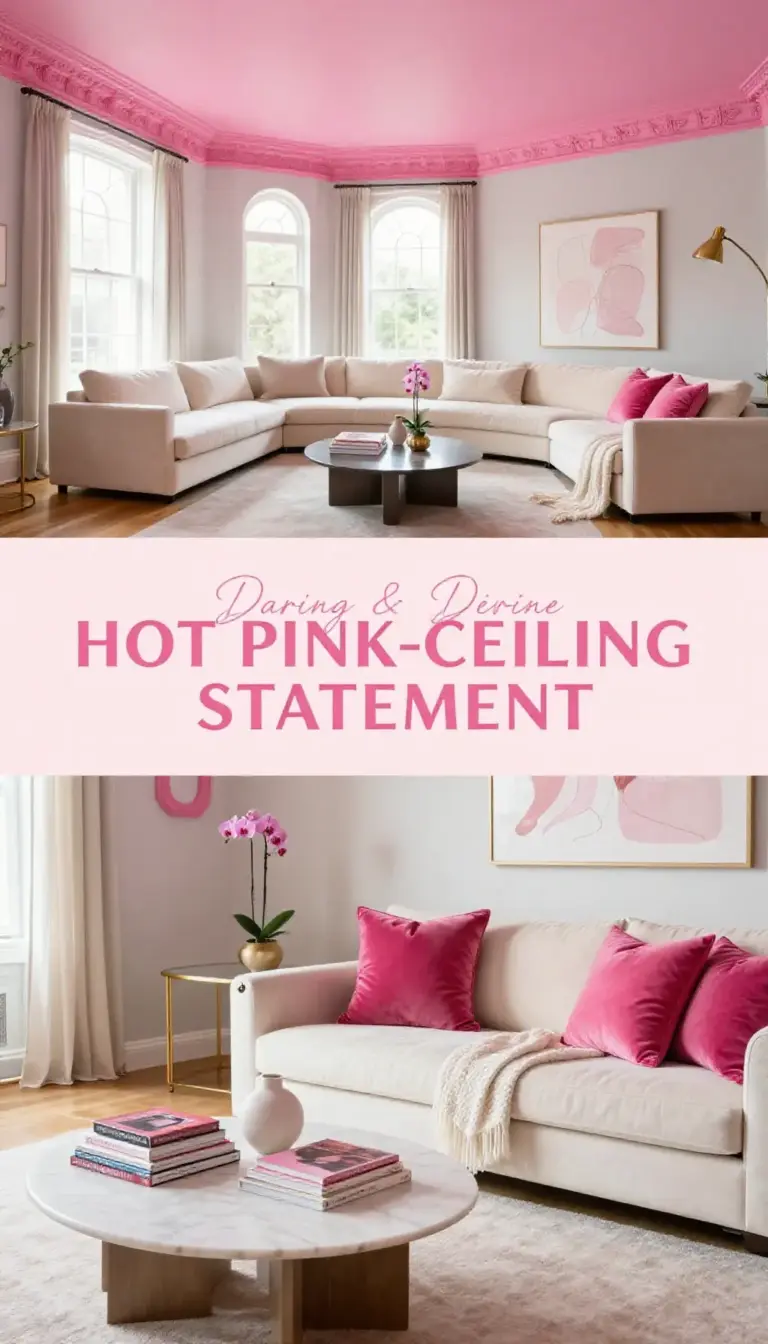 Hot Pink Statement Ceiling Living Room Design - Living Room - The Pink Decor