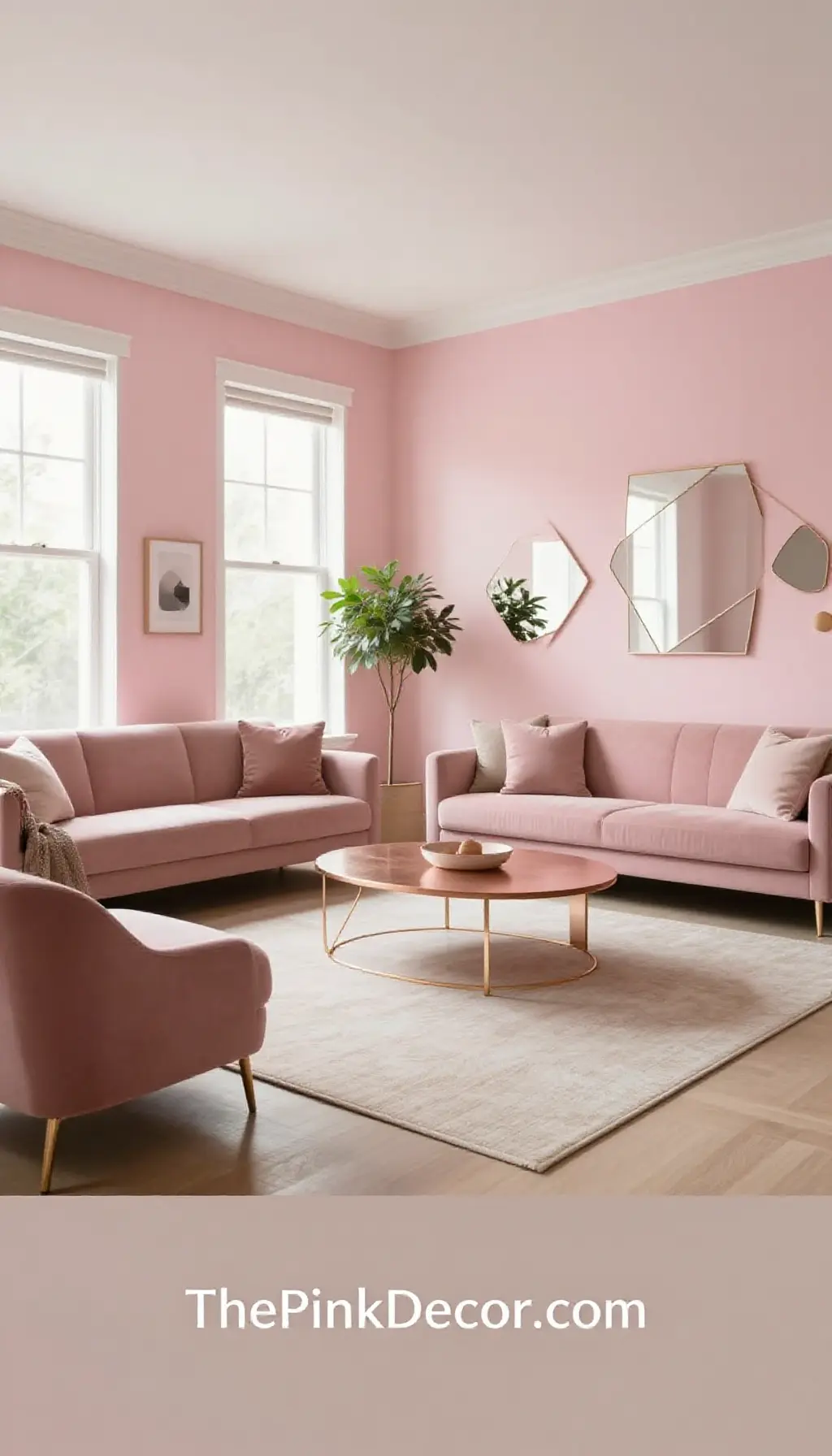 Complete Living Room with pink decor elements