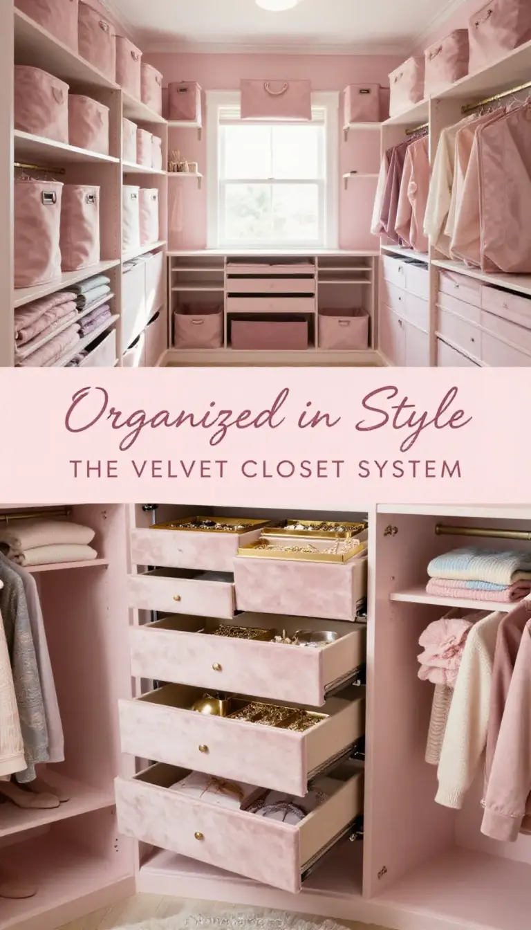 Millennial Pink and Blush Velvet Closet Organization System - Closet - The Pink Decor