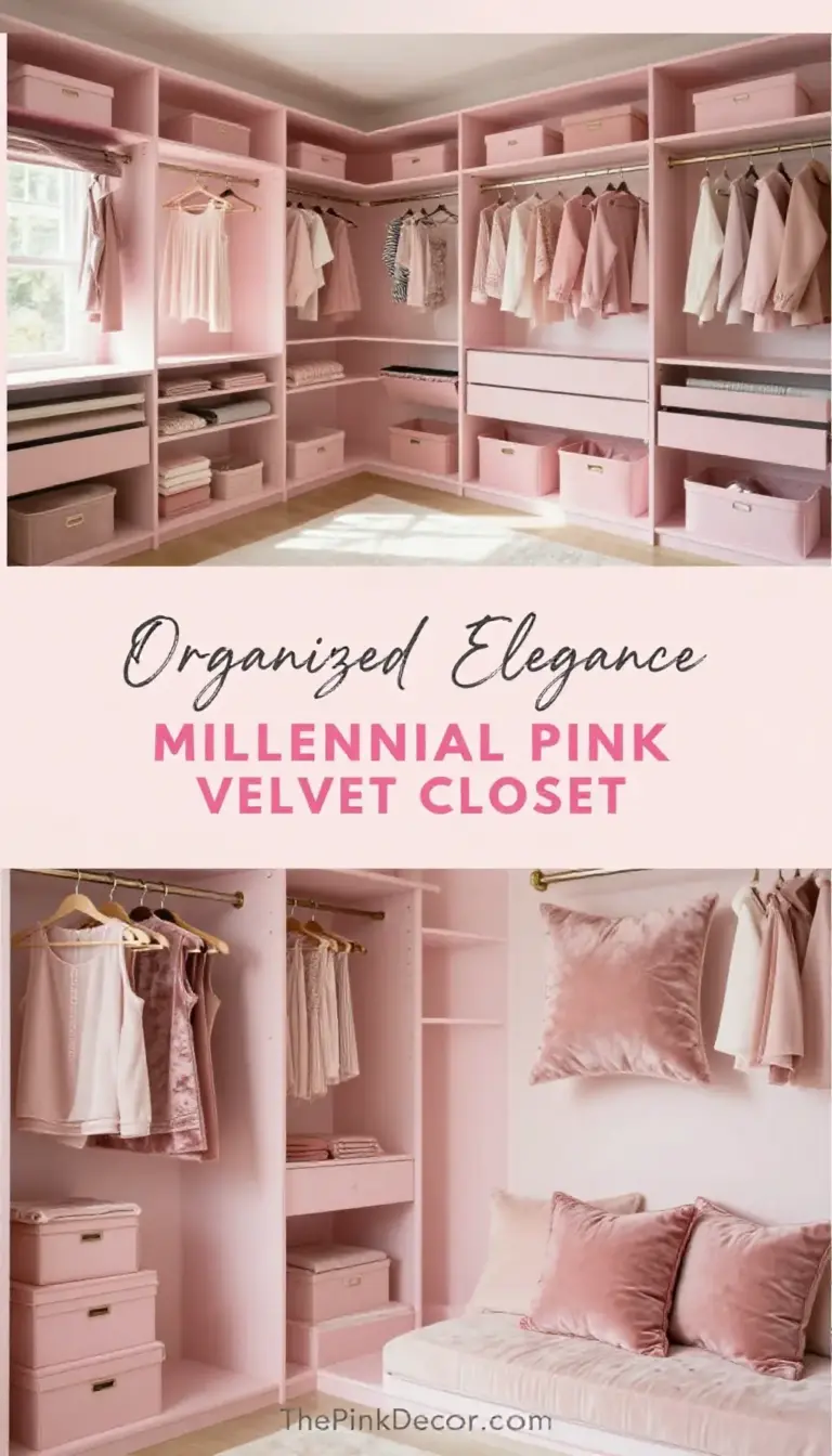 Millennial Pink Closet Organization System with Velvet Accents - Closet - The Pink Decor