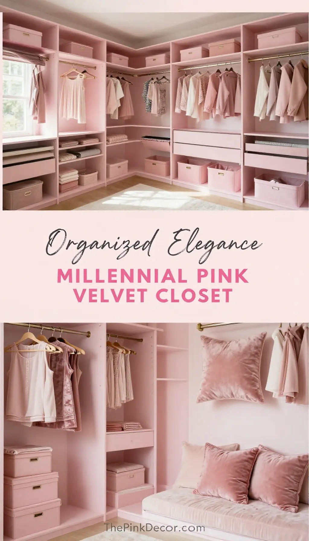 Millennial Pink Closet Organization System with Velvet Accents - Closet - The Pink Decor