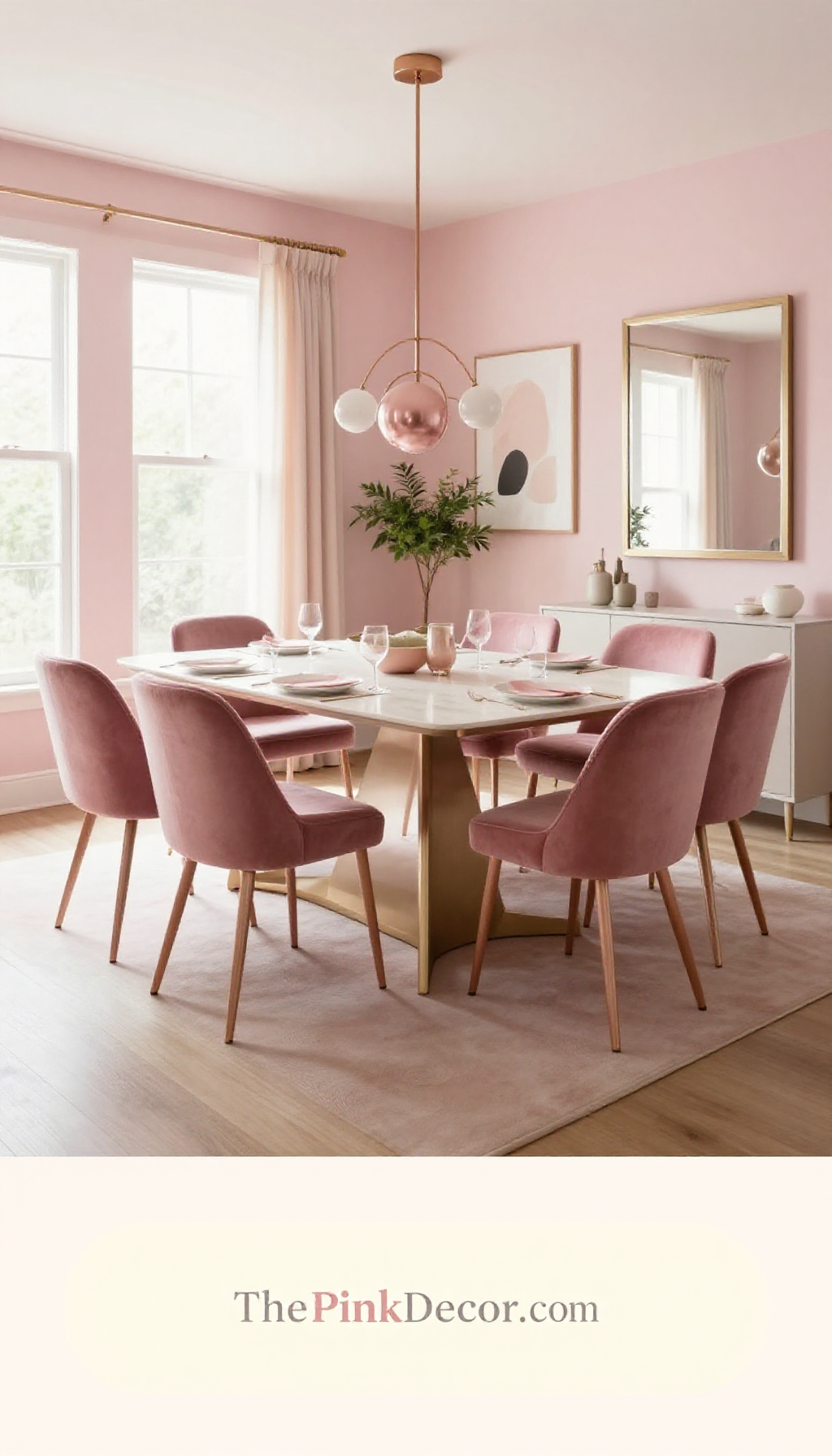 Complete Dining Room with pink decor elements
