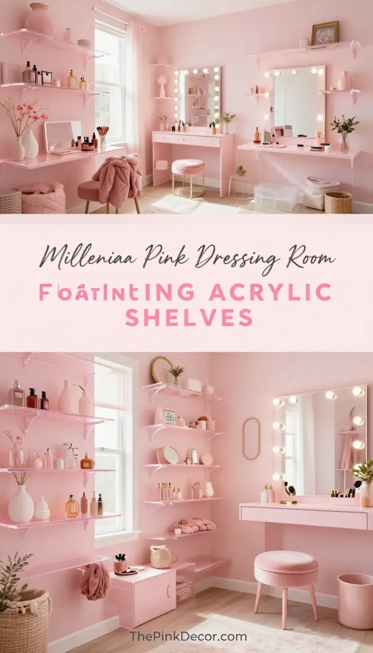 Millennial Pink Dressing Room with Floating Acrylic Shelves - Dressing Room - The Pink Decor