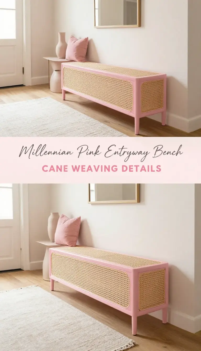 Millennial Pink Entryway Bench with Cane Weaving Details - Entryway - The Pink Decor