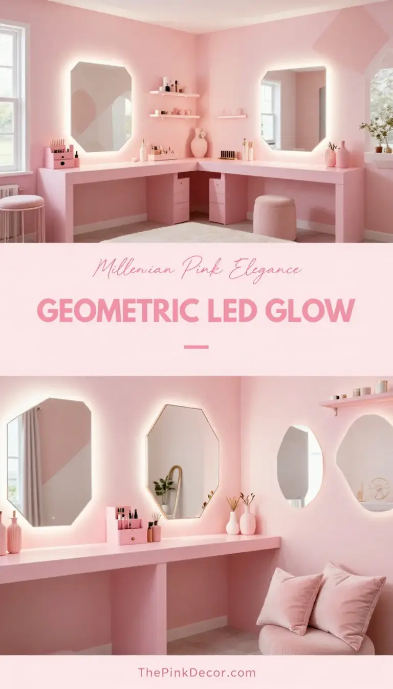 Millennial Pink Geometric Vanity Area with LED Backlighting - Dressing Room - The Pink Decor
