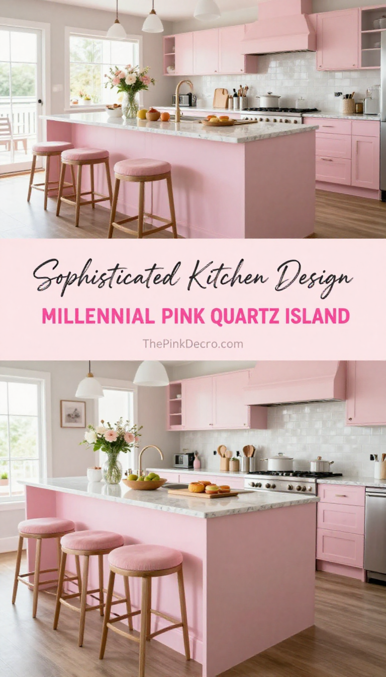 Millennial Pink Kitchen Island with Quartz Countertop - Kitchen - The Pink Decor