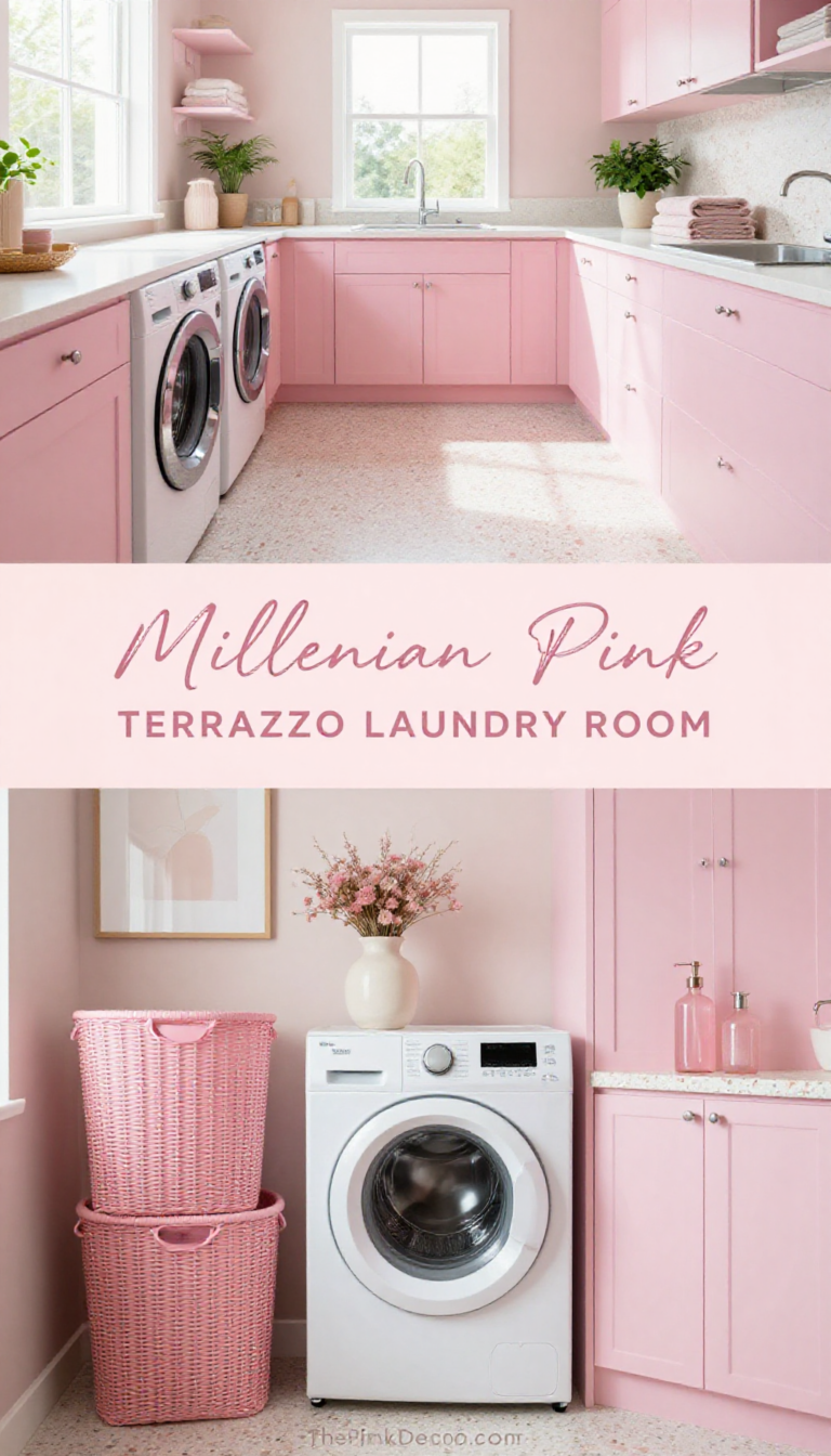 Millennial Pink Laundry Room with Terrazzo Flooring - Laundry Room - The Pink Decor