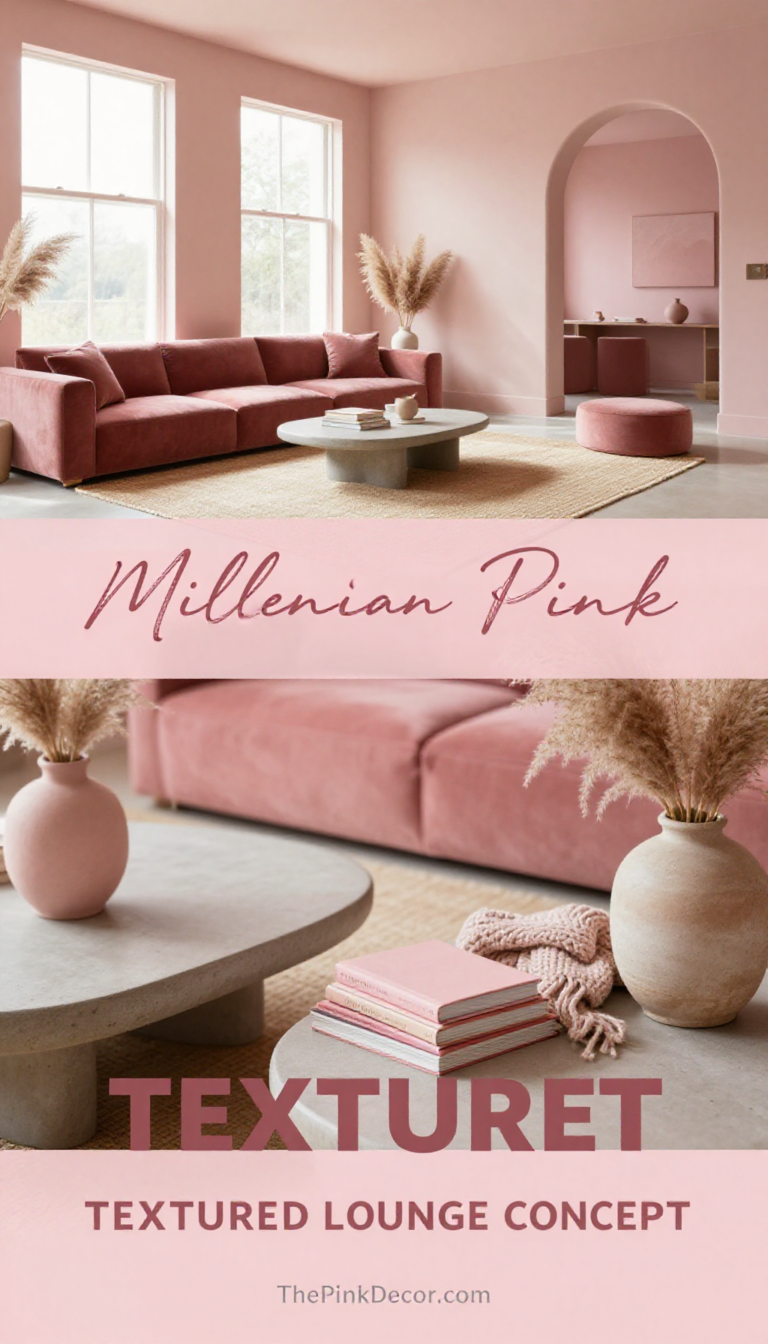 Millennial Pink Monochromatic Textured Lounge Concept - Living Room - The Pink Decor