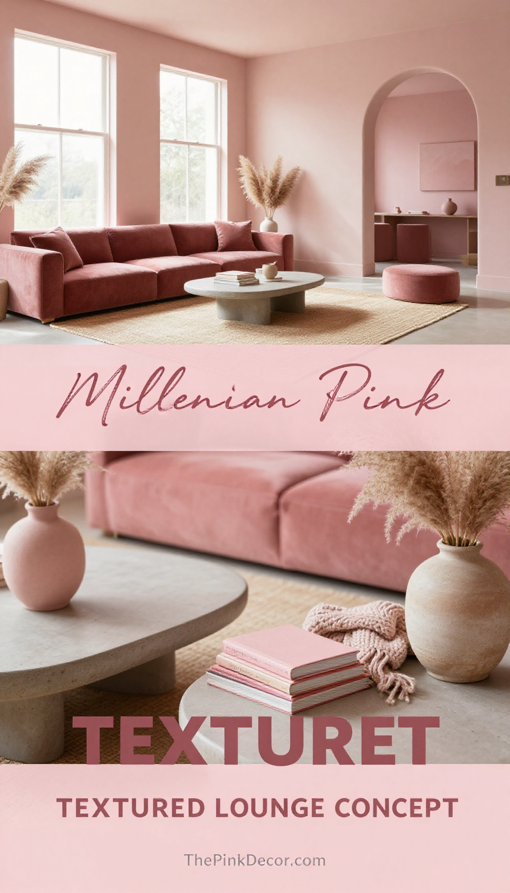 Millennial Pink Monochromatic Textured Lounge Concept - Living Room - The Pink Decor