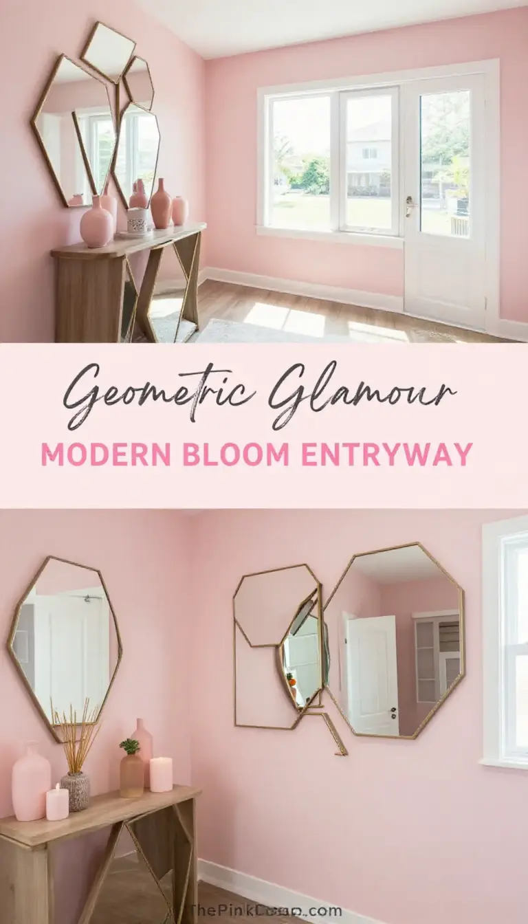 Modern Blush Pink Geometric Entryway Mirror Wall - Entryway - The Pink Decor