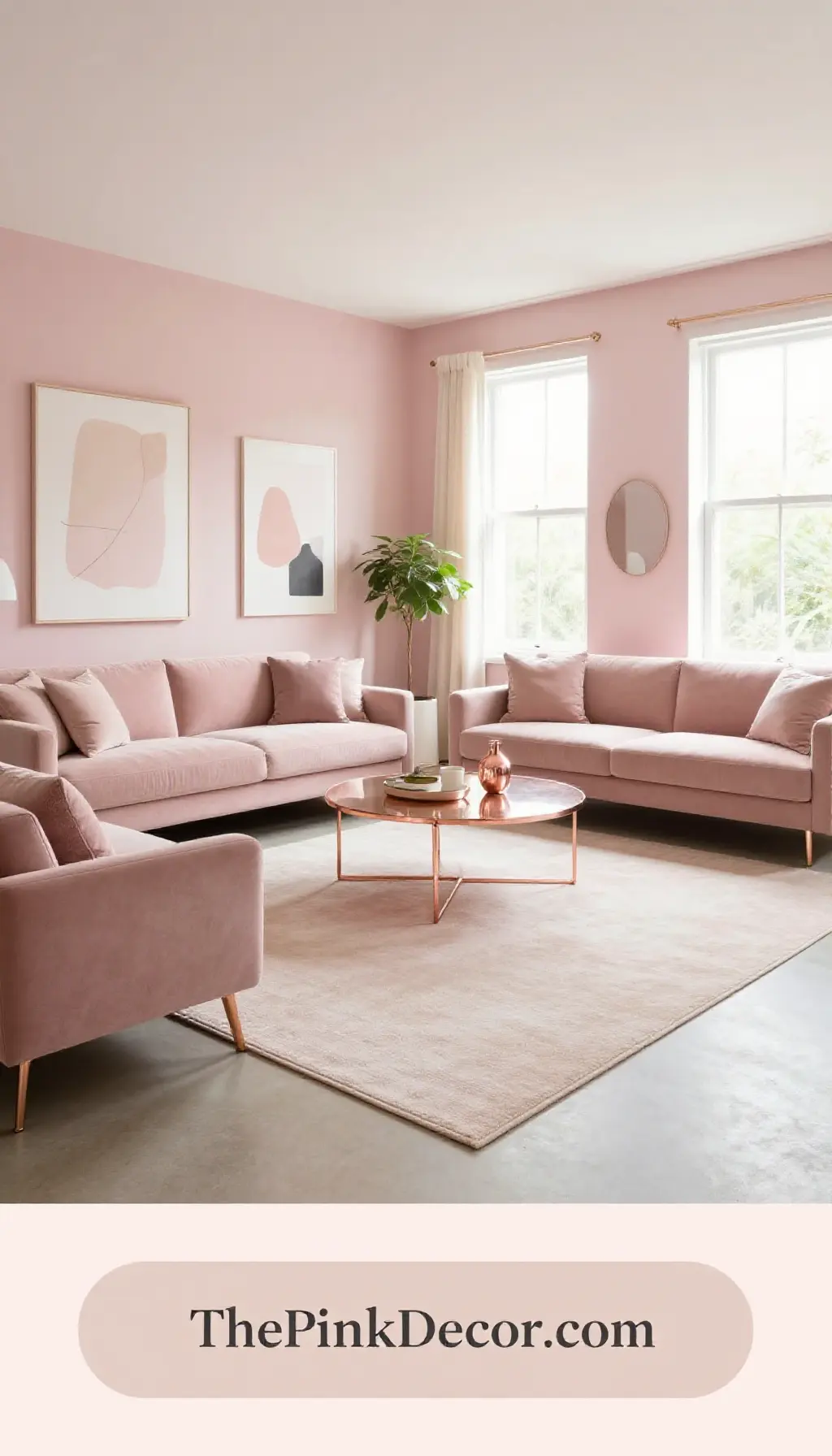Complete Living Room with pink decor elements