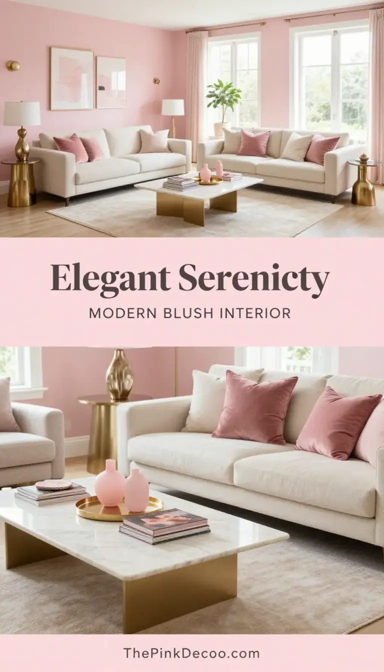 Modern Blush Pink Living Room with Metallic Accents - Living Room - The Pink Decor