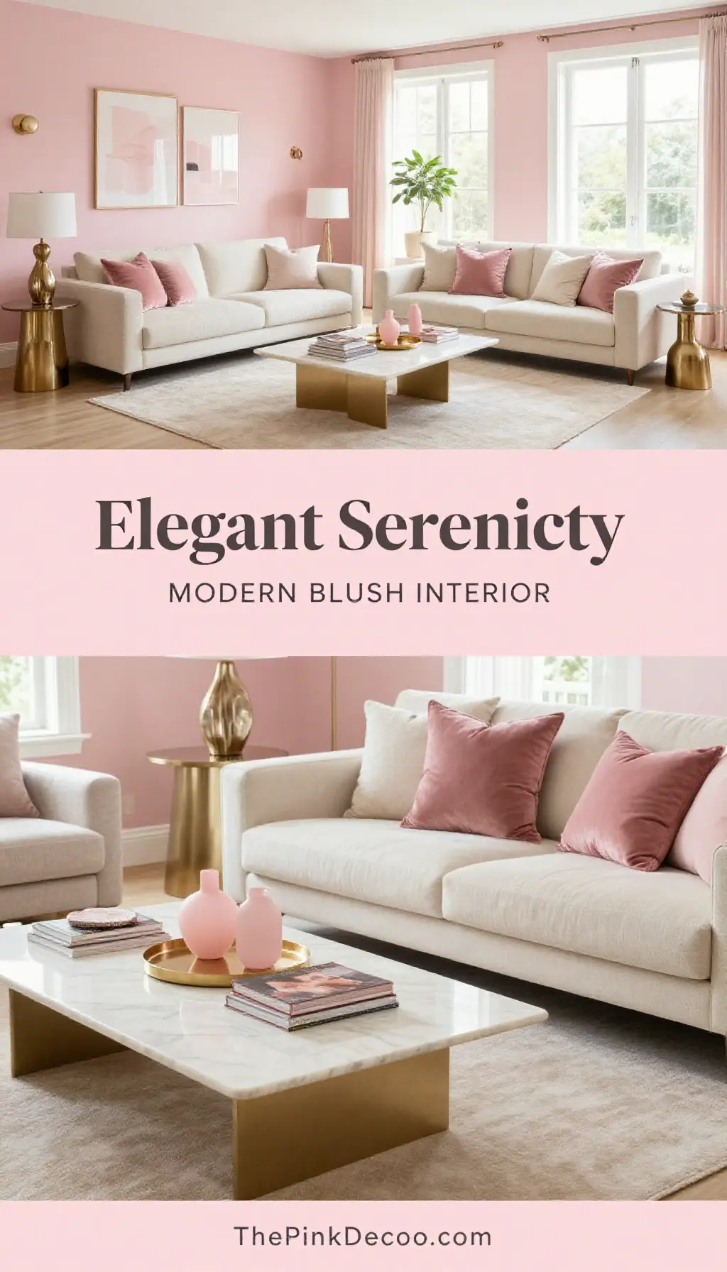 Modern Blush Pink Living Room with Metallic Accents - Living Room - The Pink Decor