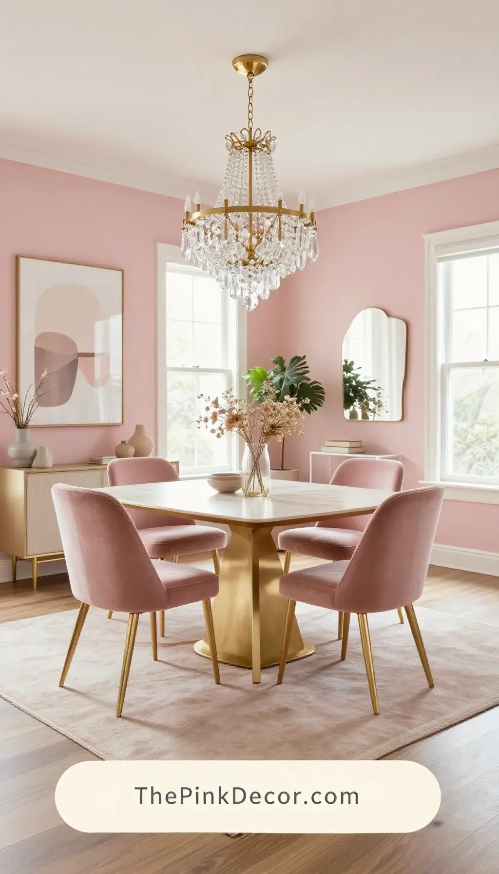 Complete Dining Room with pink decor elements
