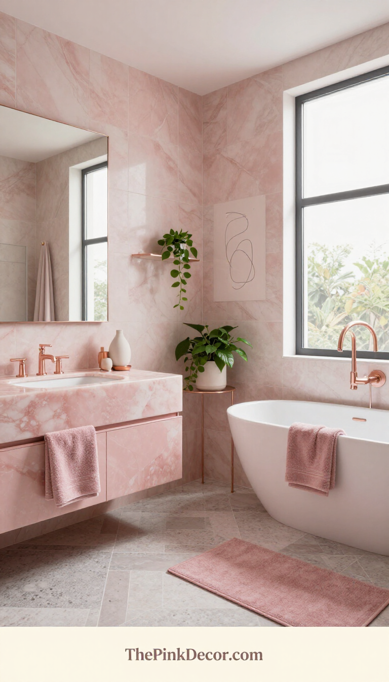 pink pink bathroom decor ideas and inspiration for modern homes - Complete Design View Complete modern bathroom with pink decor elements and design features